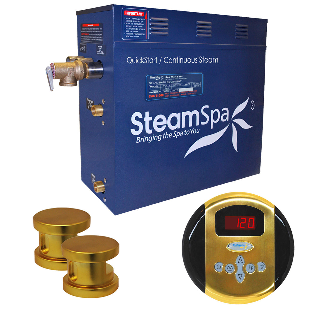 SteamSpa Oasis 10.5 KW QuickStart Acu-Steam Bath Generator Package in Polished Gold- SteamSpa