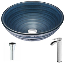 Load image into Gallery viewer, Tempo Series Deco-Glass Vessel Sink in Coiled Blue with Key Faucet in Brushed Nickel- Anzzi