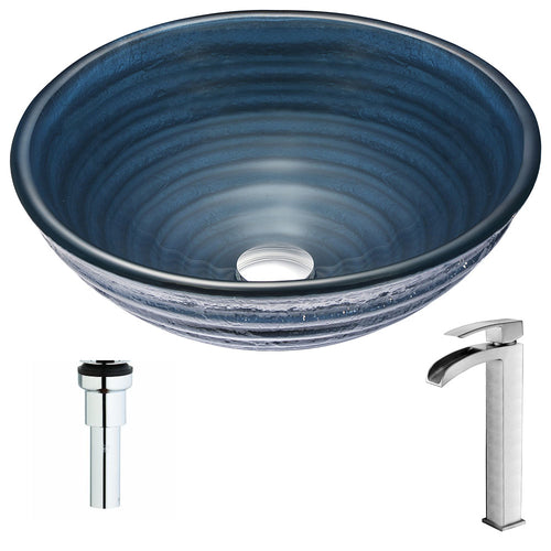 Tempo Series Deco-Glass Vessel Sink in Coiled Blue with Key Faucet in Brushed Nickel- Anzzi