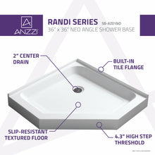 Load image into Gallery viewer, Randi 36 in. x 36 in. Neo-Angle Double Threshold Shower Base in White- Anzzi