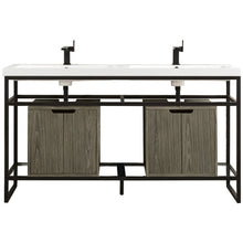 Load image into Gallery viewer, James Martin Boston 63&quot; Matte Black Stainless Steel Sink Console (Double Basins) With Cabinet- James Martin