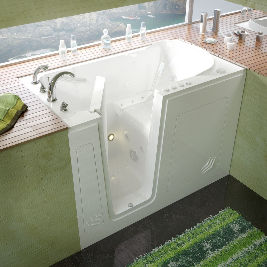 MediTub Walk-In 30 x 54 Left Drain White Whirlpool & Air Jetted Walk-In Bathtub- Meditub