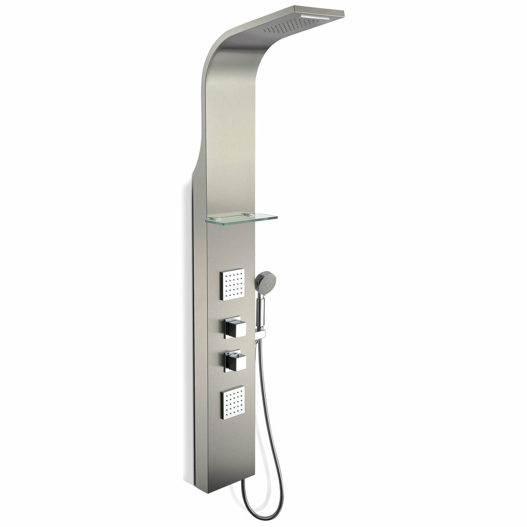 Niagara 64 in. 2-Jetted Shower Panel with Heavy Rain Shower and Spray Wand in Brushed Steel- Anzzi