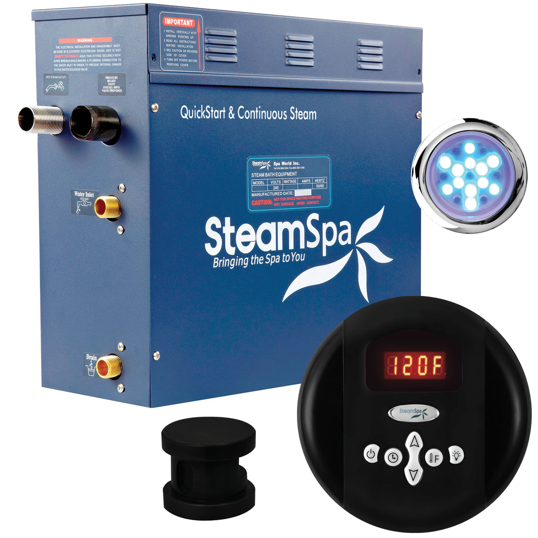 SteamSpa Indulgence 4.5 KW QuickStart Acu-Steam Bath Generator Package in Matte Black- SteamSpa