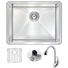 Load image into Gallery viewer, VANGUARD Undermount 23 in. Single Bowl Kitchen Sink with Accent Faucet in Polished Chrome- Anzzi