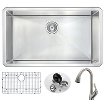 Load image into Gallery viewer, VANGUARD Undermount 32 in. Single Bowl Kitchen Sink with Accent Faucet in Brushed Nickel- Anzzi