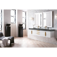 Load image into Gallery viewer, James Martin Mercer Island 72&quot; Glossy White - Radiant Gold Double Vanity
