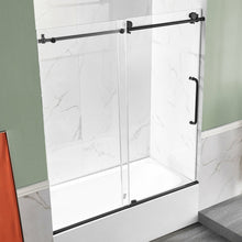 Load image into Gallery viewer, Anzzi 5 ft. Acrylic Right Drain Rectangle Tub in White With 60 in. x 62 in. Frameless Sliding Tub Door in Matte Black- Anzzi