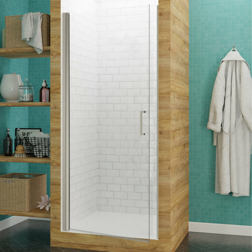 Lancer 29 in. x 72 in. Semi-Frameless Shower Door with TSUNAMI GUARD in Brushed Nickel- Anzzi