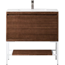 Load image into Gallery viewer, James Martin Milan 35.4&quot; Mid Century Walnut - Glossy White Single Vanity- James Martin