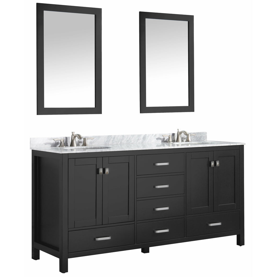 Chateau 72 in. W x 22 in. D Bathroom Vanity Set in Black with Carrara Marble Top with White Sink- Anzzi