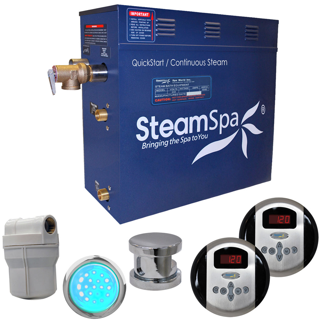 SteamSpa Royal 7.5 KW QuickStart Acu-Steam Bath Generator Package in Polished Chrome- SteamSpa