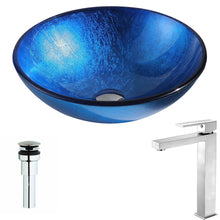 Load image into Gallery viewer, Clavier Series Deco-Glass Vessel Sink in Lustrous Blue with Enti Faucet in Brushed Nickel- Anzzi