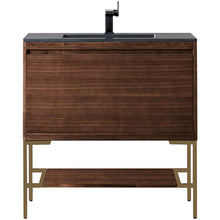Load image into Gallery viewer, James Martin Milan 35.4&quot; Mid Century Walnut - Radiant Gold Single Vanity- James Martin