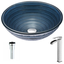 Load image into Gallery viewer, Tempo Series Deco-Glass Vessel Sink in Coiled Blue with Key Faucet in Polished Chrome- Anzzi
