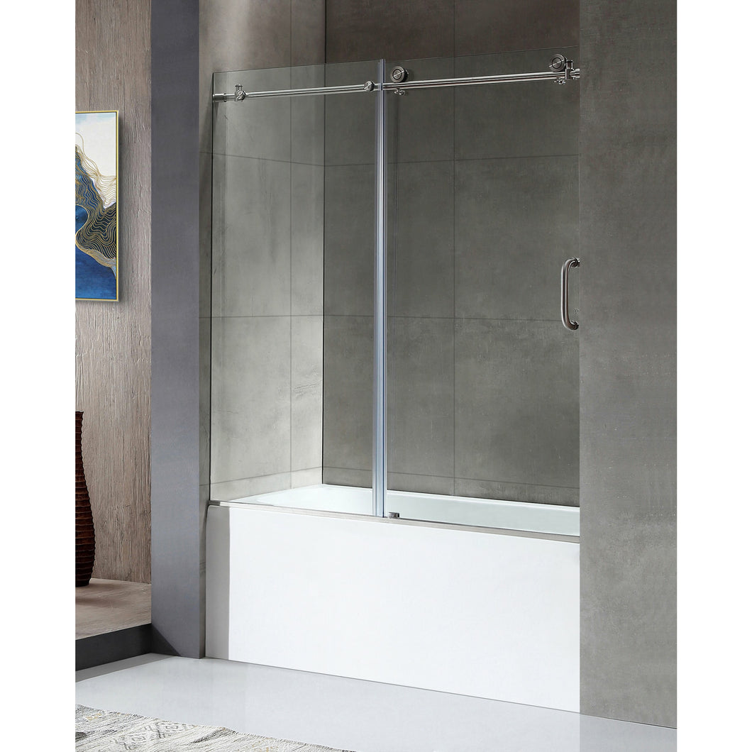 Anzzi 5 ft. Acrylic Left Drain Rectangle Tub in White With 60 in. x 62 in. Frameless Sliding Tub Door in Brushed Nickel- Anzzi