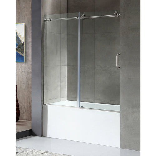 Raymore Series 60 in. x 62 in. Frameless Sliding Tub Door in Brushed Nickel- Anzzi