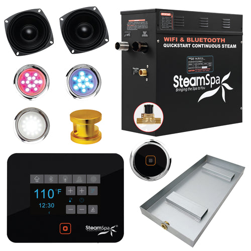 Black Series Wifi and Bluetooth 6kW QuickStart Steam Bath Generator Package in Gold- SteamSpa