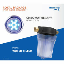 Load image into Gallery viewer, SteamSpa Royal 12 KW QuickStart Acu-Steam Bath Generator Package with Built-in Auto Drain in Matte Black- SteamSpa