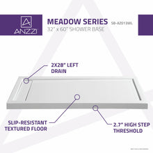 Load image into Gallery viewer, Meadow Series 60 in. x 32 in. Shower Base in White- Anzzi