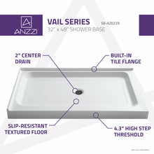 Load image into Gallery viewer, Vail 36 x 48  in. Double Threshold Shower Base in White- Anzzi