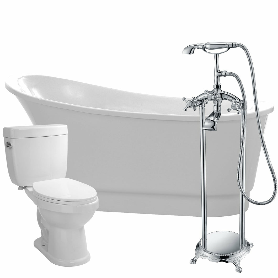 Prima 67 in. Acrylic Flatbottom Non-Whirlpool Bathtub with Tugela Faucet and Talos 1.6 GPF Toilet- Anzzi
