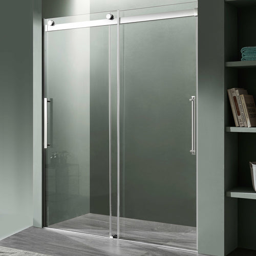 Stellar Series 60 in. x 76 in. Frameless Sliding Shower Door with Handle in Chrome- Anzzi