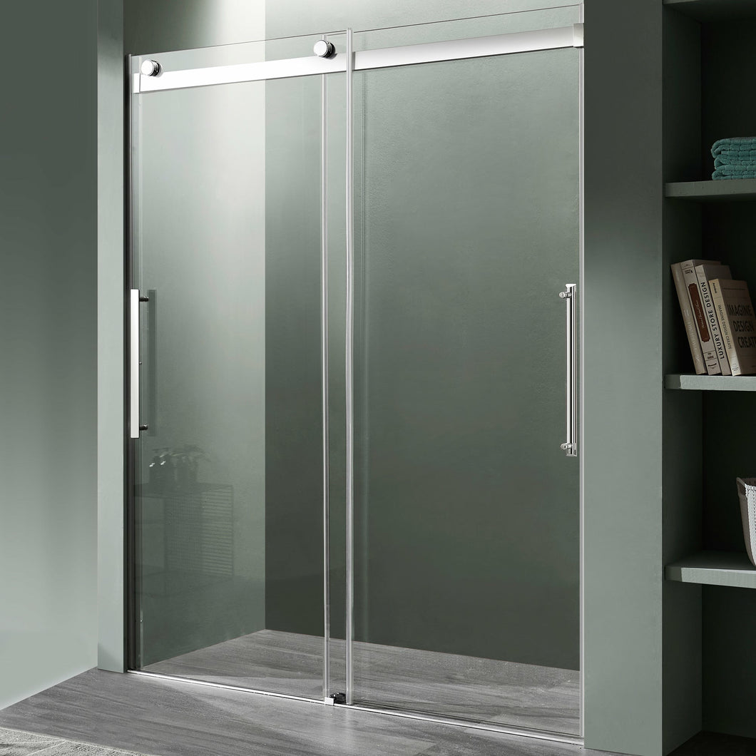Stellar Series 60 in. x 76 in. Frameless Sliding Shower Door with Handle in Chrome- Anzzi