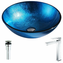 Load image into Gallery viewer, Arc Series Deco-Glass Vessel Sink in Lustrous Light Blue with Enti Faucet in Polished Chrome- Anzzi