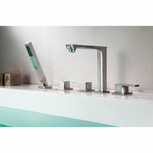 Load image into Gallery viewer, Shore 3-Handle Deck-Mount Roman Tub Faucet with Handheld Sprayer in Brushed Nickel- Anzzi
