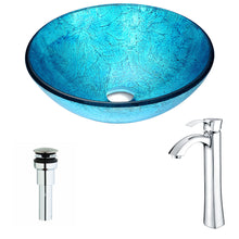 Load image into Gallery viewer, Accent Series Deco-Glass Vessel Sink in Blue Ice with Harmony Faucet in Chrome- Anzzi
