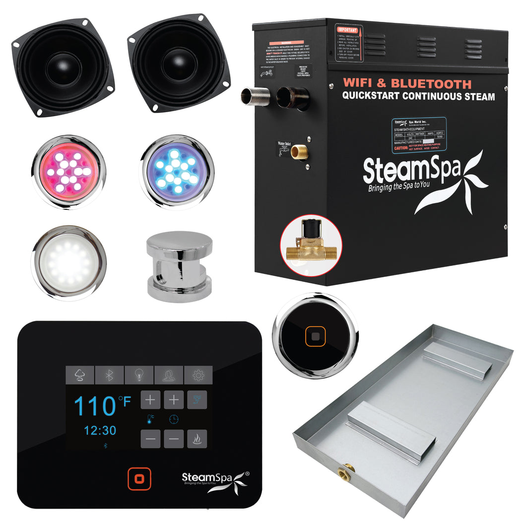 Black Series Wifi and Bluetooth 7.5kW QuickStart Steam Bath Generator Package in Polished Chrome- SteamSpa