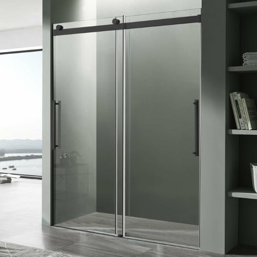 Stellar Series 60 in. x 76 in. Frameless Sliding Shower Door with Handle in Matte Black- Anzzi