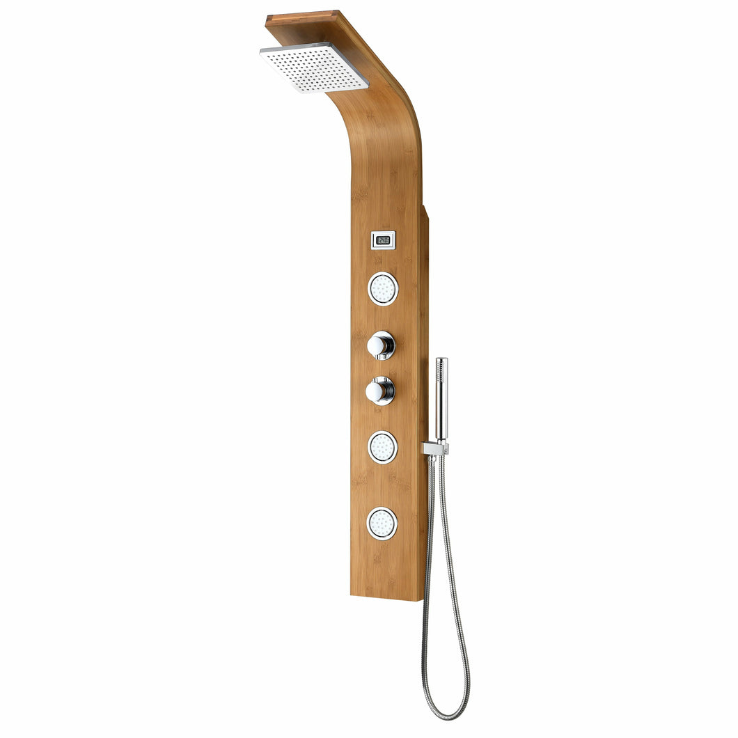 Crane 60 in. Full Body Shower Panel with Heavy Rain Shower and Spray Wand in Natural Bamboo- Anzzi