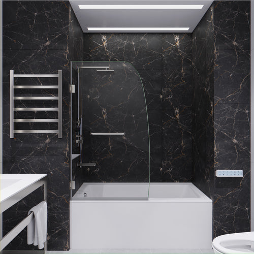 Grand Series 34 in. by 58 in. Frameless Hinged Tub Door in Brushed Nickel- Anzzi