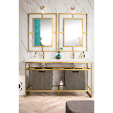 Load image into Gallery viewer, James Martin Boston 63&quot; Radiant Gold Stainless Steel Sink Console (Double Basins) With Cabinet