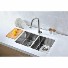 Load image into Gallery viewer, Vanguard Undermount Stainless Steel 32 in. 0-Hole 50/50 Double Bowl Kitchen Sink in Brushed Satin- Anzzi