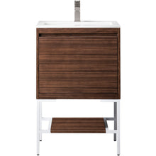 Load image into Gallery viewer, James Martin Milan 23.6&quot; Mid Century Walnut - Glossy White Single Vanity with Base- James Martin