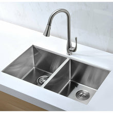 Load image into Gallery viewer, Vanguard Undermount Stainless Steel 32 in. 0-Hole 50/50 Double Bowl Kitchen Sink in Brushed Satin- Anzzi