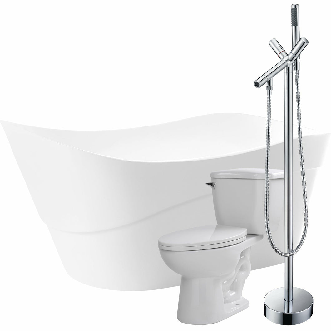 Kahl 67 in. Acrylic Flatbottom Non-Whirlpool Bathtub with Havasu Faucet and Kame 1.28 GPF Toilet- Anzzi