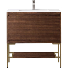 Load image into Gallery viewer, James Martin Milan 35.4&quot; Mid Century Walnut - Radiant Gold Single Vanity- James Martin