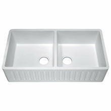 Load image into Gallery viewer, Roine Farmhouse Reversible Glossy Solid Surface 35 in. Double Basin Kitchen Sink in White- Anzzi