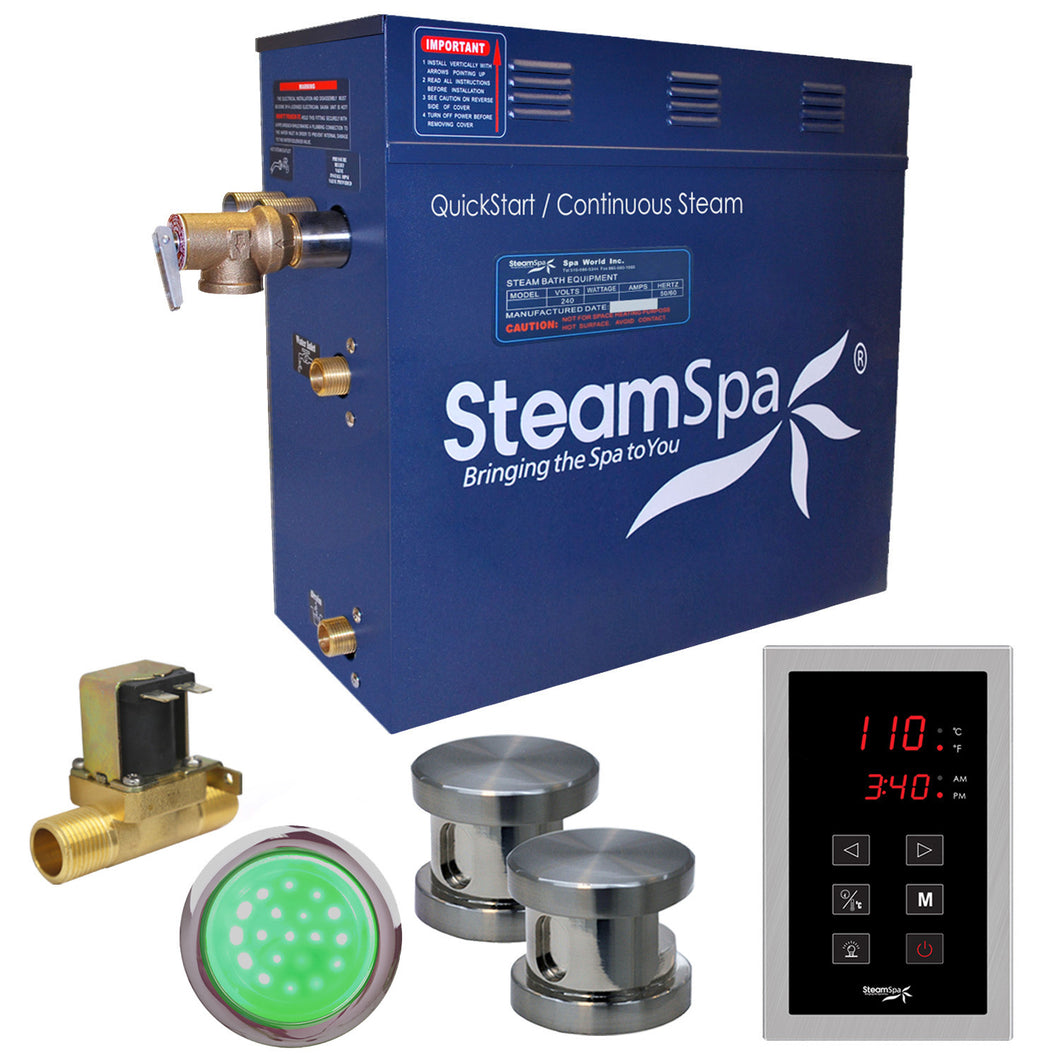 SteamSpa Indulgence 10.5 KW QuickStart Acu-Steam Bath Generator Package with Built-in Auto Drain in Brushed Nickel- SteamSpa