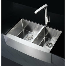 Load image into Gallery viewer, Elysian Farmhouse Stainless Steel 33 in. 0-Hole 60/40 Double Bowl Kitchen Sink in Brushed Satin- Anzzi