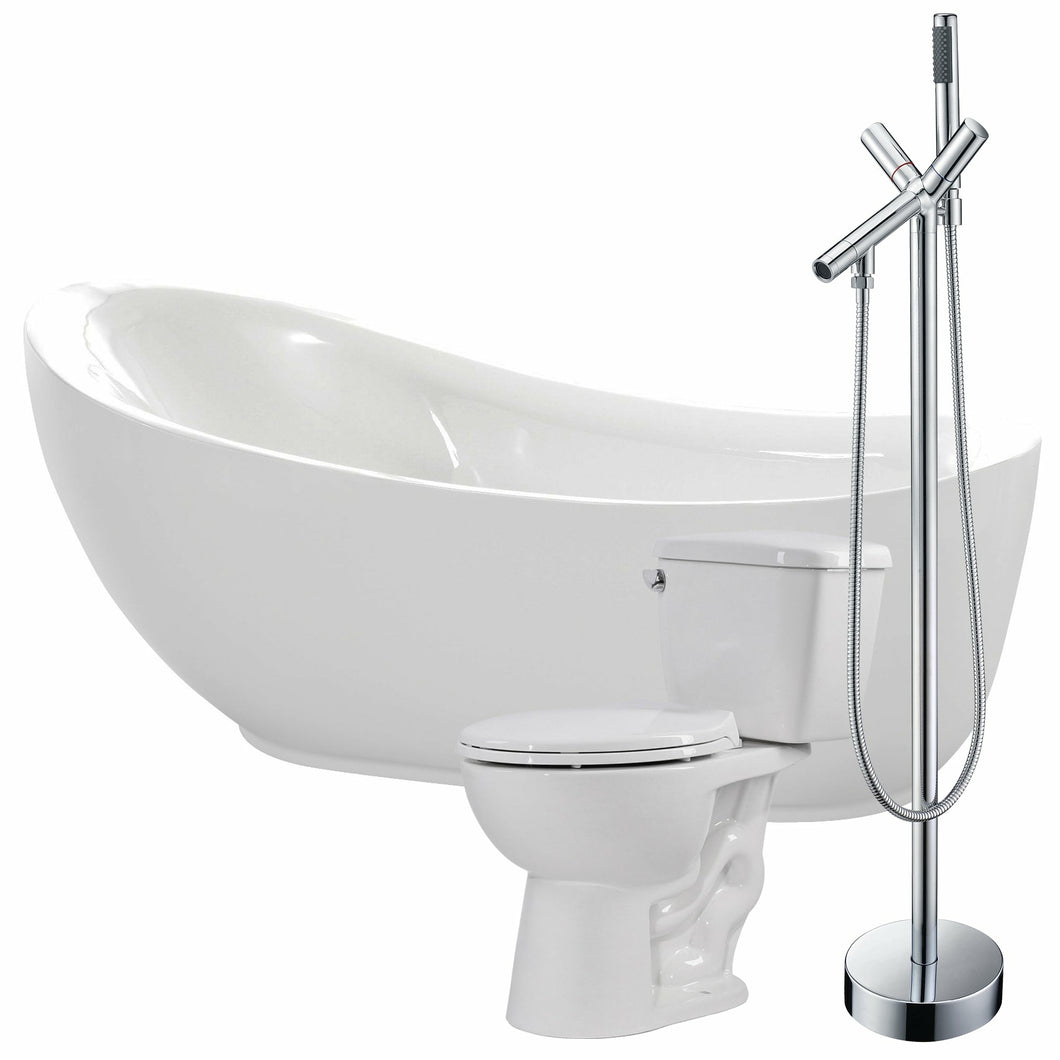 Talyah 71 in. Acrylic Soaking Bathtub with Havasu Faucet and Cavalier 1.28 GPF Toilet- Anzzi