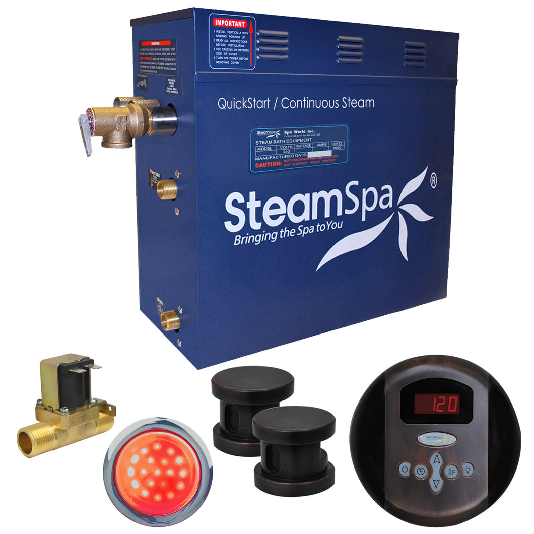 SteamSpa Indulgence 12 KW QuickStart Acu-Steam Bath Generator Package with Built-in Auto Drain in Oil Rubbed Bronze- SteamSpa