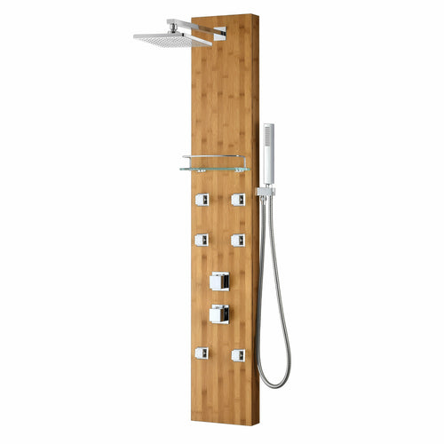 Crane 60 in. Full Body Shower Panel with Heavy Rain Shower and Spray Wand in Natural Bamboo- Anzzi