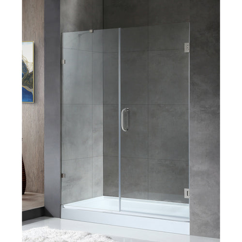 Makata Series 60 in. by 72 in. Frameless Hinged Alcove Shower Door in Brushed Nickel with Handle- Anzzi