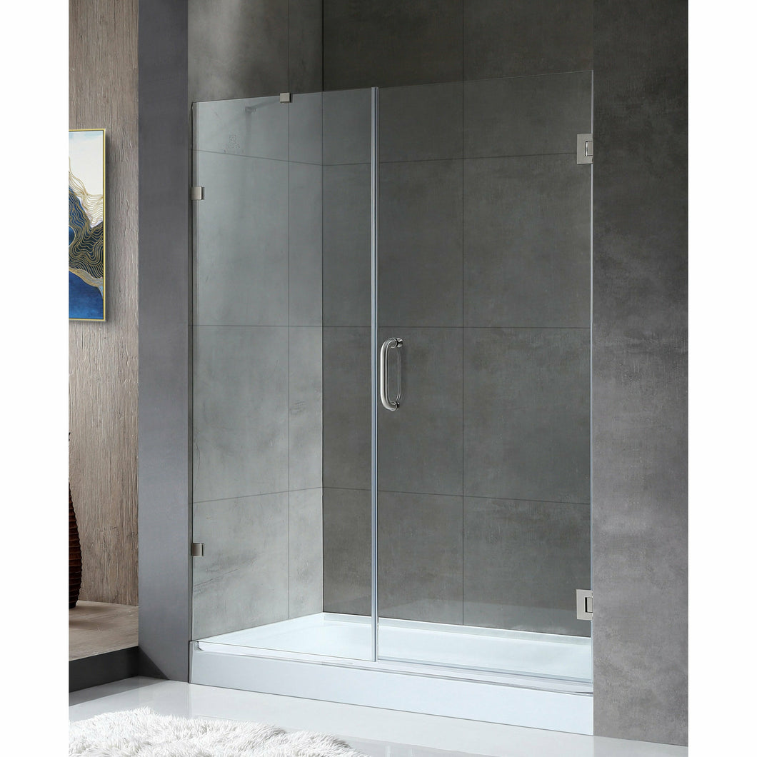 Consort Series 60 in. by 72 in. Frameless Hinged Alcove Shower Door in Brushed Nickel with Handle- Anzzi