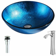Load image into Gallery viewer, Arc Series Deco-Glass Vessel Sink in Lustrous Light Blue with Harmony Faucet in Brushed Nickel- Anzzi